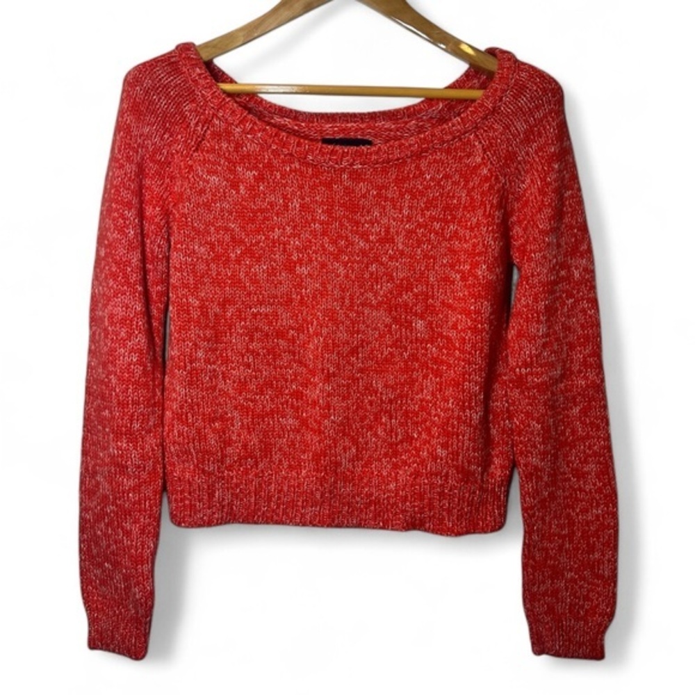 American Eagle Woman M Orange Boatneck Long Sleeve 100% Cotton Knit Sweater